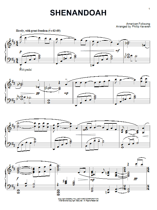Traditional Shenandoah sheet music notes and chords arranged for Piano Solo