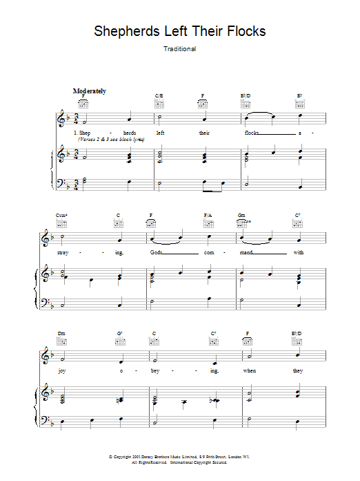 Learn to play Christmas Carol Shepherds Left Their Flocks sheet music for Piano, Vocal & Guitar Chords in minutes. Price: 7.8900$ Christmas Carol Shepherds Left Their Flocks sheet music notes and chords arranged for Piano, Vocal & Guitar Chords