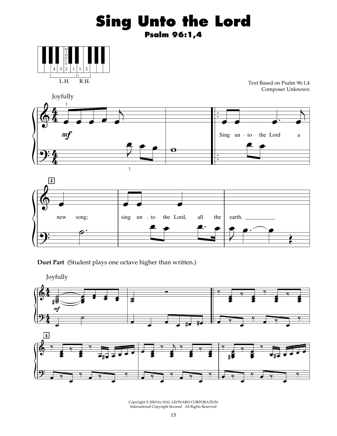 Traditional Sing Unto The Lord sheet music notes and chords. Download Printable PDF.