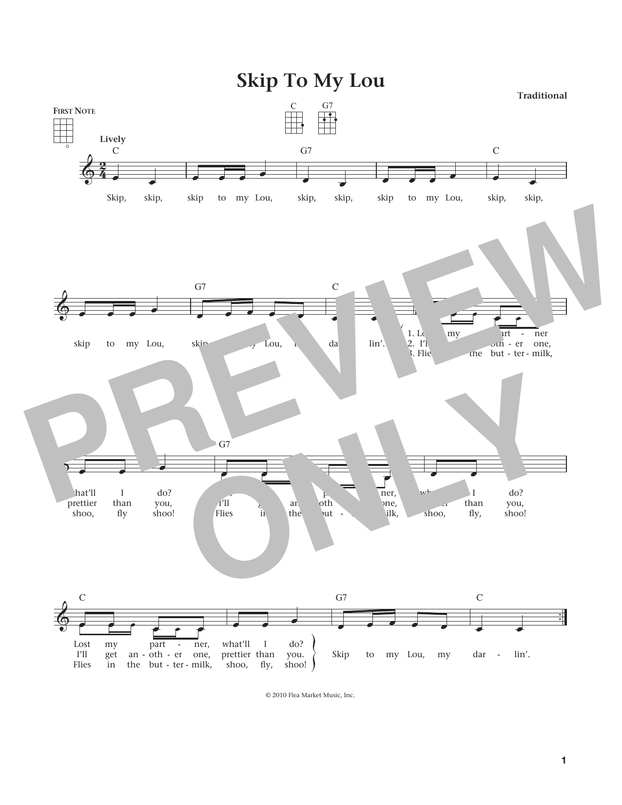 Learn to play Traditional Skip To My Lou (from The Daily Ukulele) (arr. Liz and Jim Beloff) sheet music for Ukulele in minutes. Price: 5.9900$ Traditional Skip To My Lou (from The Daily Ukulele) (arr. Liz and Jim Beloff) sheet music notes and chords arranged for Ukulele