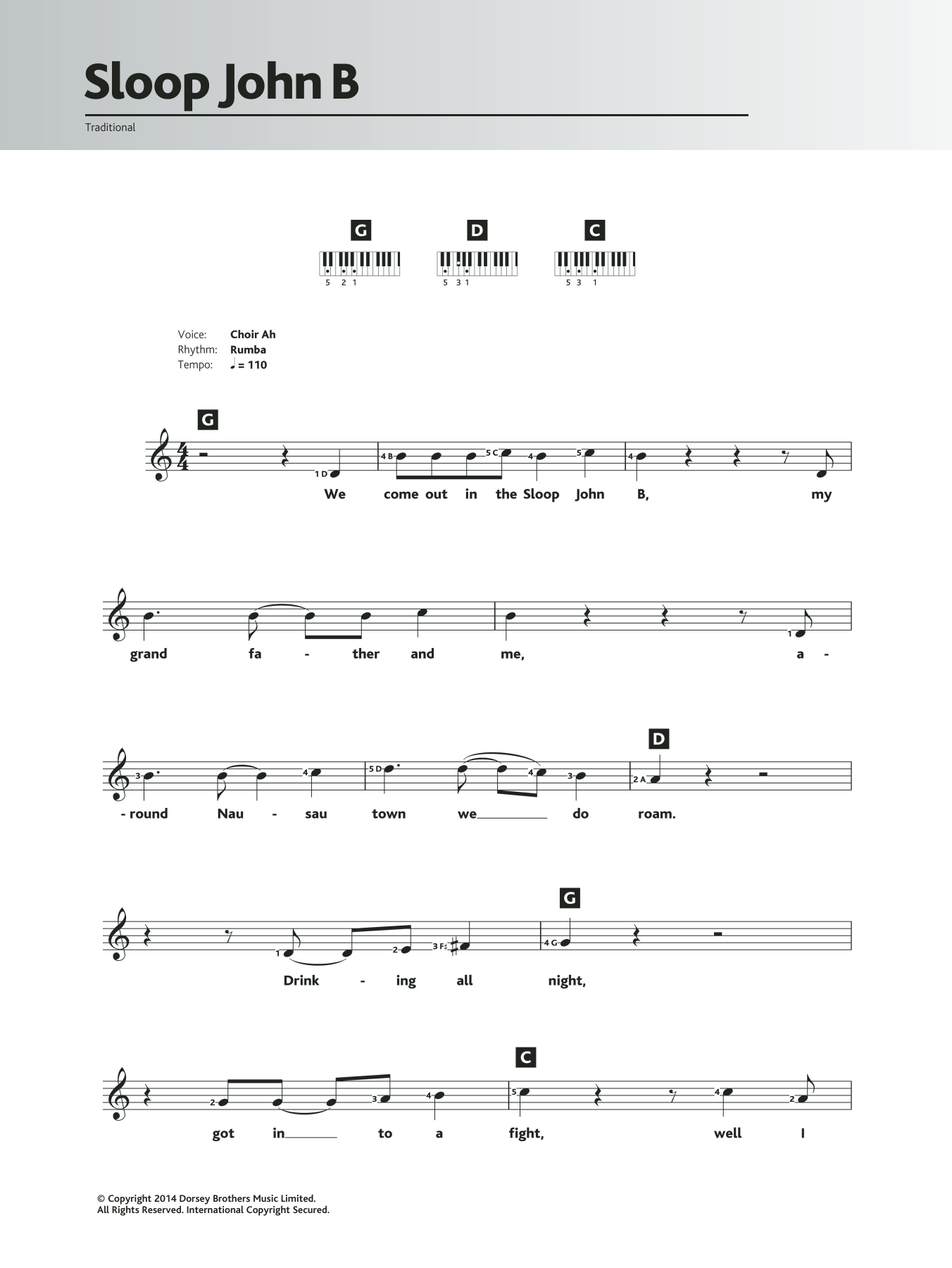 Traditional Sloop John B. sheet music notes and chords. Download Printable PDF.