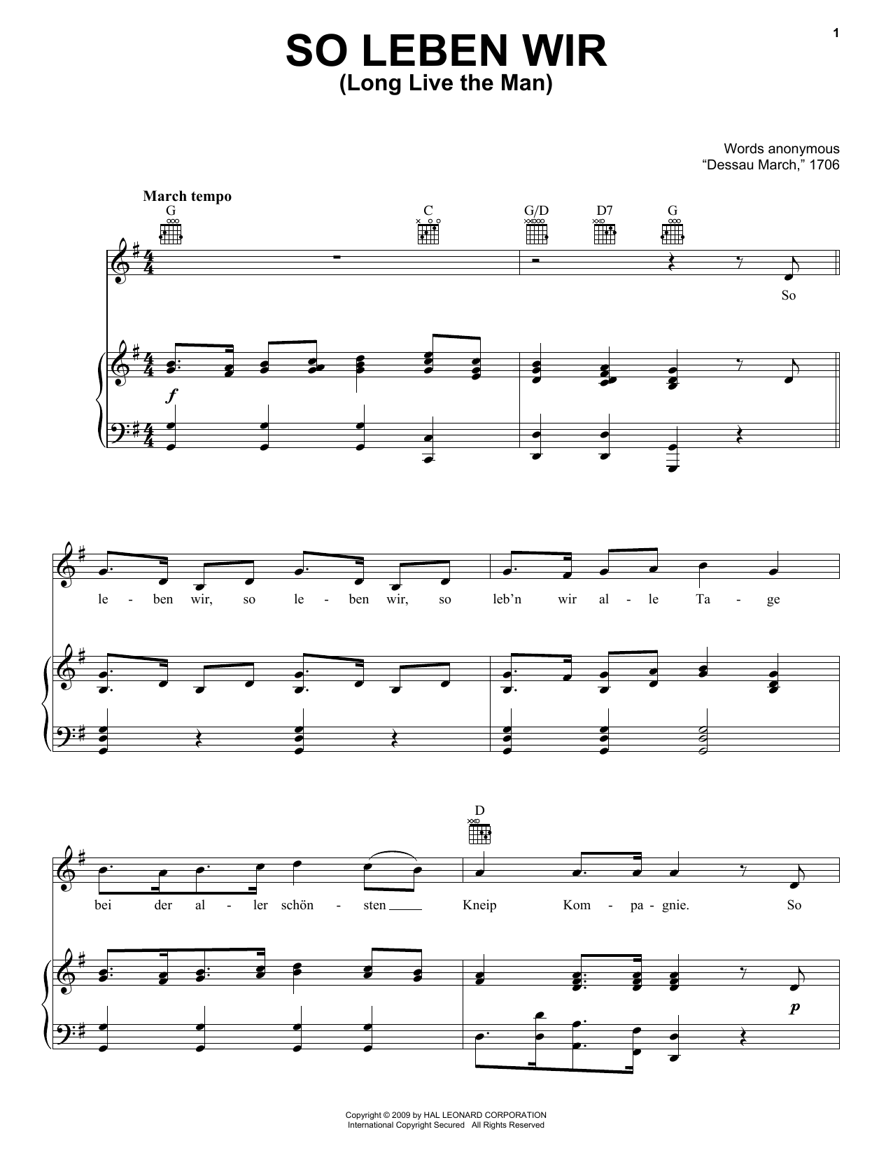 Learn to play Traditional So Leben Wir (Long Live The Man) sheet music for Piano, Vocal & Guitar Chords (Right-Hand Melody) in minutes. Price: 7.8900$ Traditional So Leben Wir (Long Live The Man) sheet music notes and chords arranged for Piano, Vocal & Guitar Chords (Right-Hand Melody)