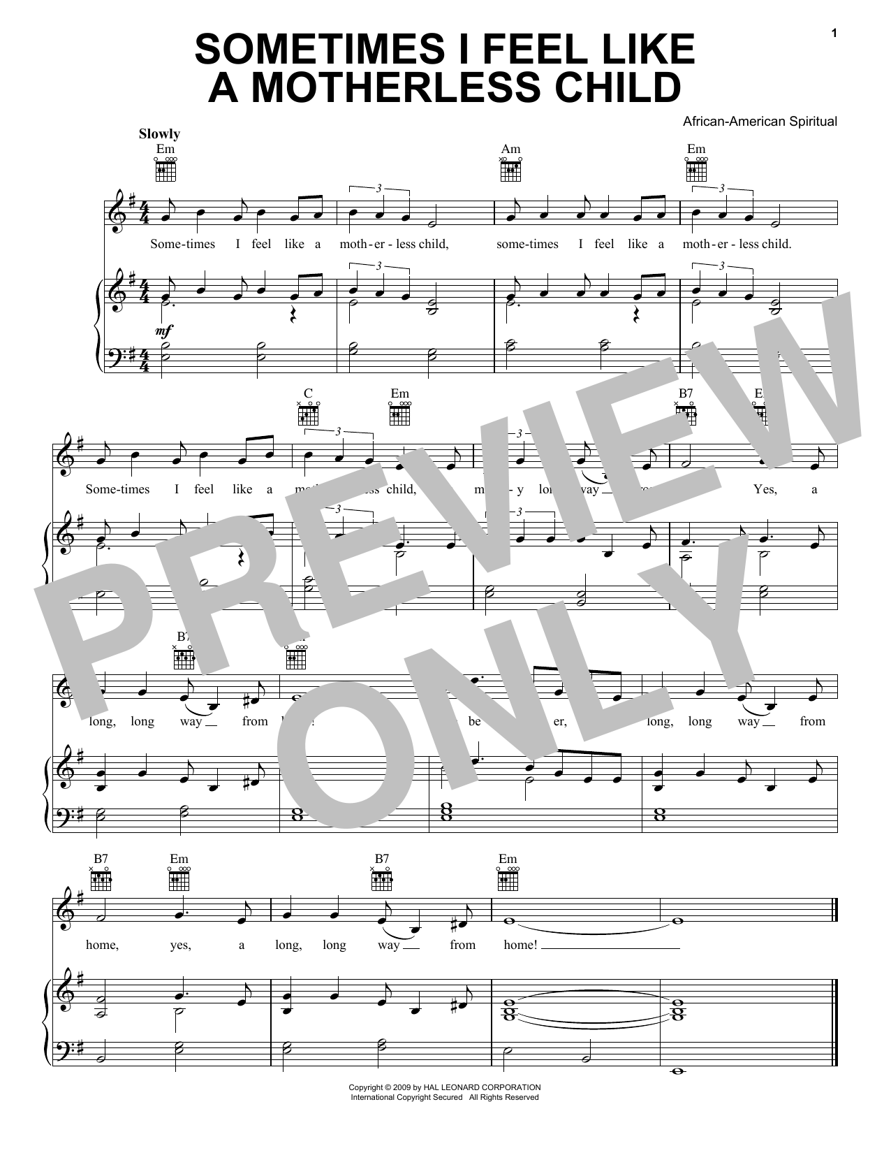 Traditional Sometimes I Feel Like A Motherless Child sheet music notes and chords. Download Printable PDF.