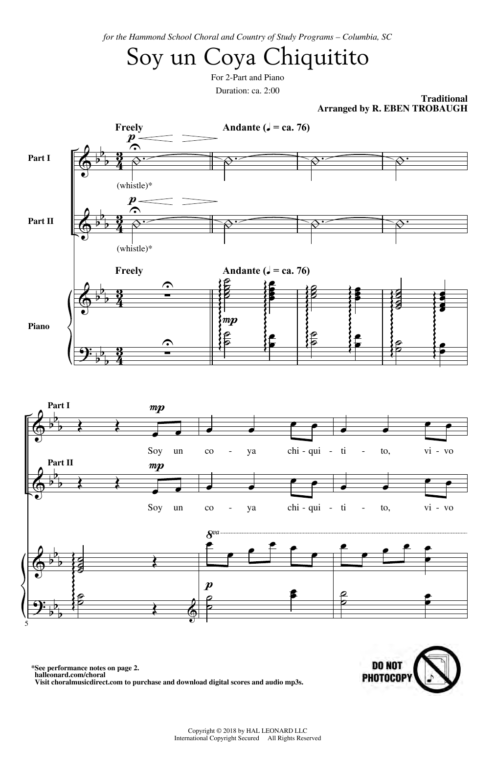 Traditional South American Fol Soy Un Coya Chiquitito (arr. R. Eben Trobaugh) sheet music notes and chords. Download Printable PDF.