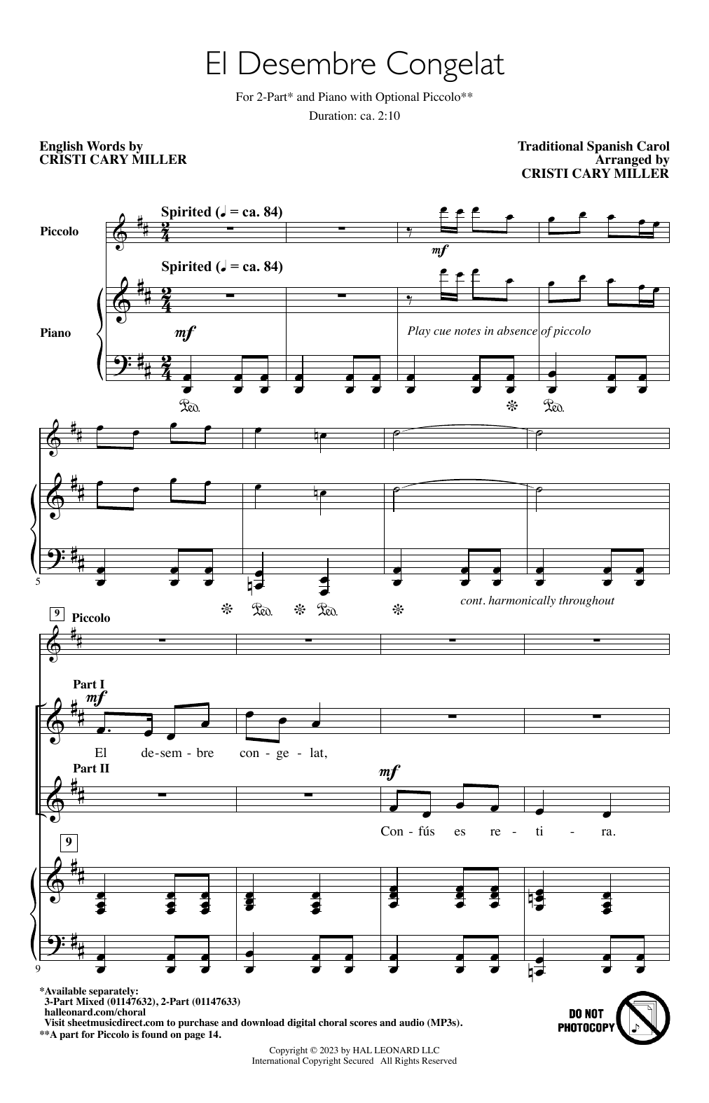 Traditional Spanish Carol El Desembre Congelat (arr. Cristi Cary Miller) sheet music notes and chords. Download Printable PDF.