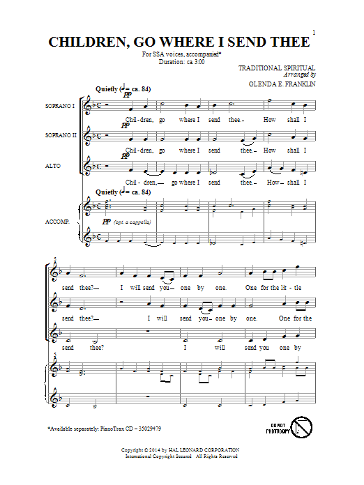 Traditional Spiritual Children Go Where I Send Thee (arr. Glenda E. Franklin) sheet music notes and chords. Download Printable PDF.