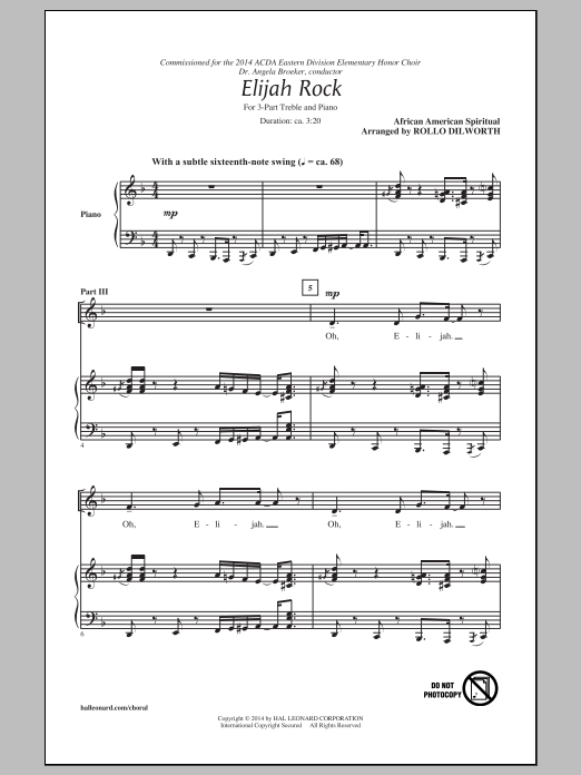 Learn to play Traditional Spiritual Elijah Rock (arr. Rollo Dilworth) sheet music for SATB Choir in minutes. Price: 3.9900$ Traditional Spiritual Elijah Rock (arr. Rollo Dilworth) sheet music notes and chords arranged for SATB Choir