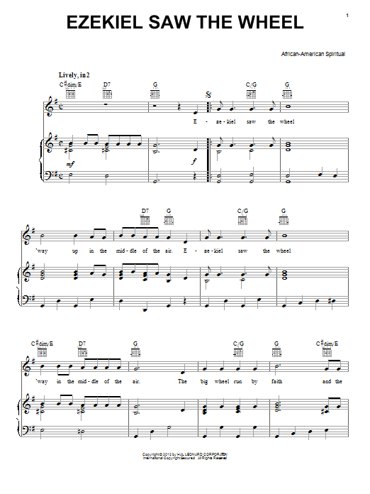 African-American Spiritual Wheels A-Turnin' sheet music notes and chords arranged for Piano, Vocal & Guitar Chords (Right-Hand Melody)