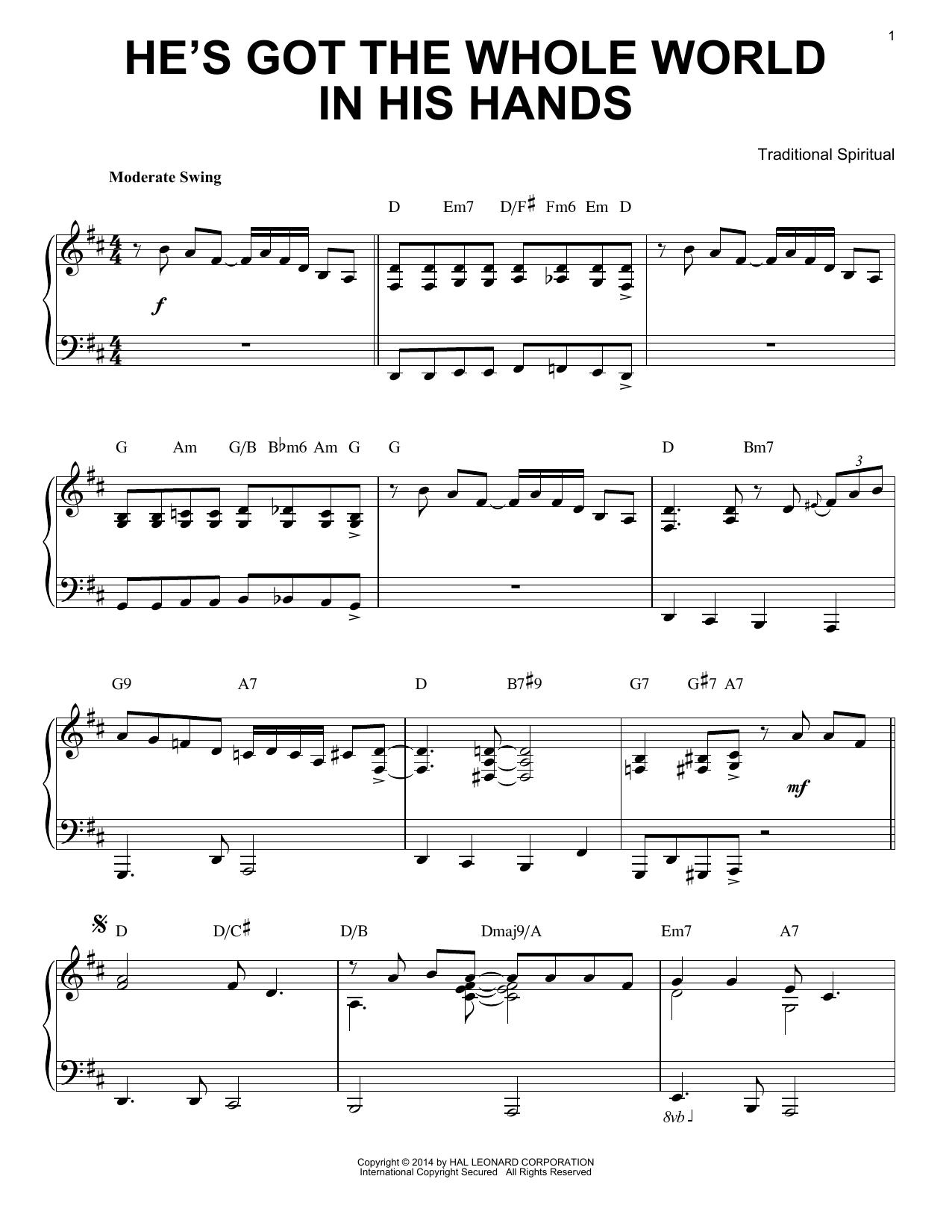 Traditional Spiritual He's Got The Whole World In His Hands [Jazz version] (arr. Brent Edstrom) sheet music notes and chords. Download Printable PDF.