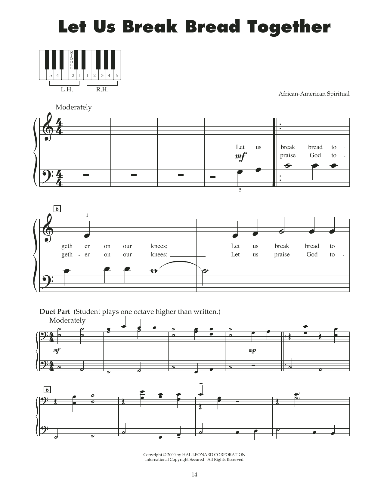 Traditional Spiritual Let Us Break Bread Together (arr. Carol Klose) sheet music notes and chords. Download Printable PDF.