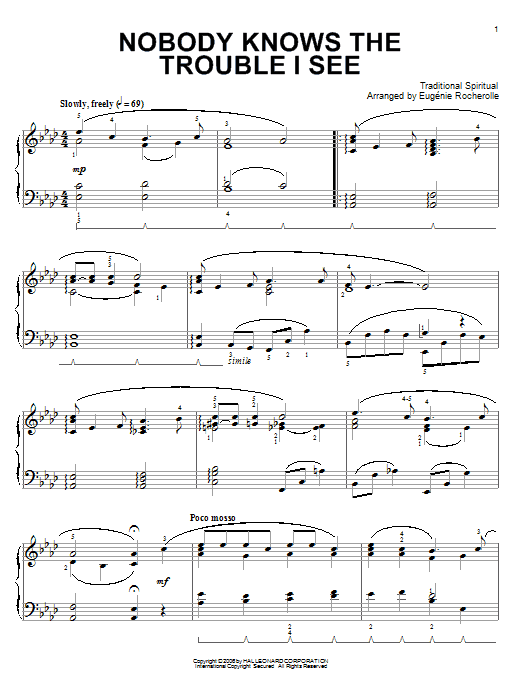 Traditional Spiritual Nobody Knows De Trouble I See sheet music notes and chords. Download Printable PDF.