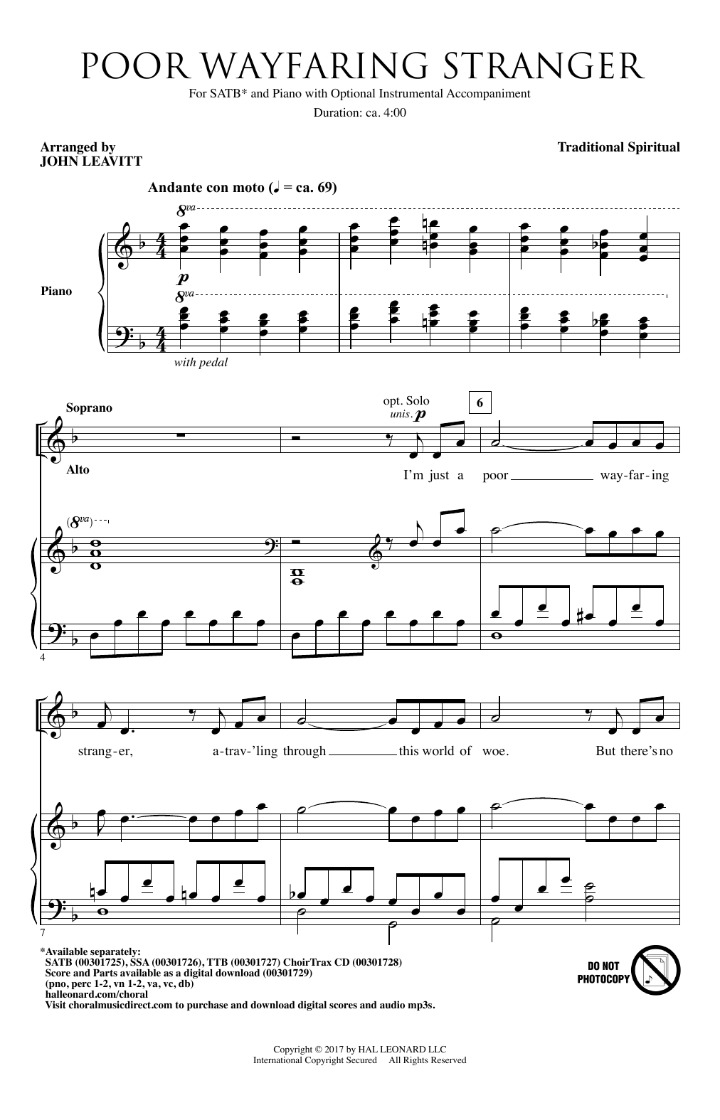 Traditional Spiritual Poor Wayfaring Stranger (arr. John Leavitt) sheet music notes and chords. Download Printable PDF.