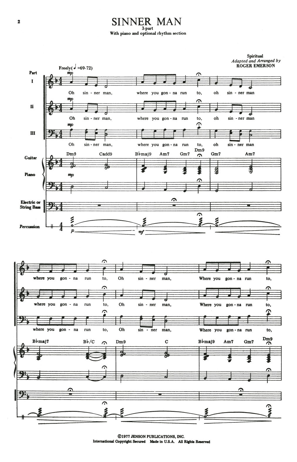 Traditional Spiritual Sinner Man (arr. Roger Emerson) sheet music notes and chords. Download Printable PDF.