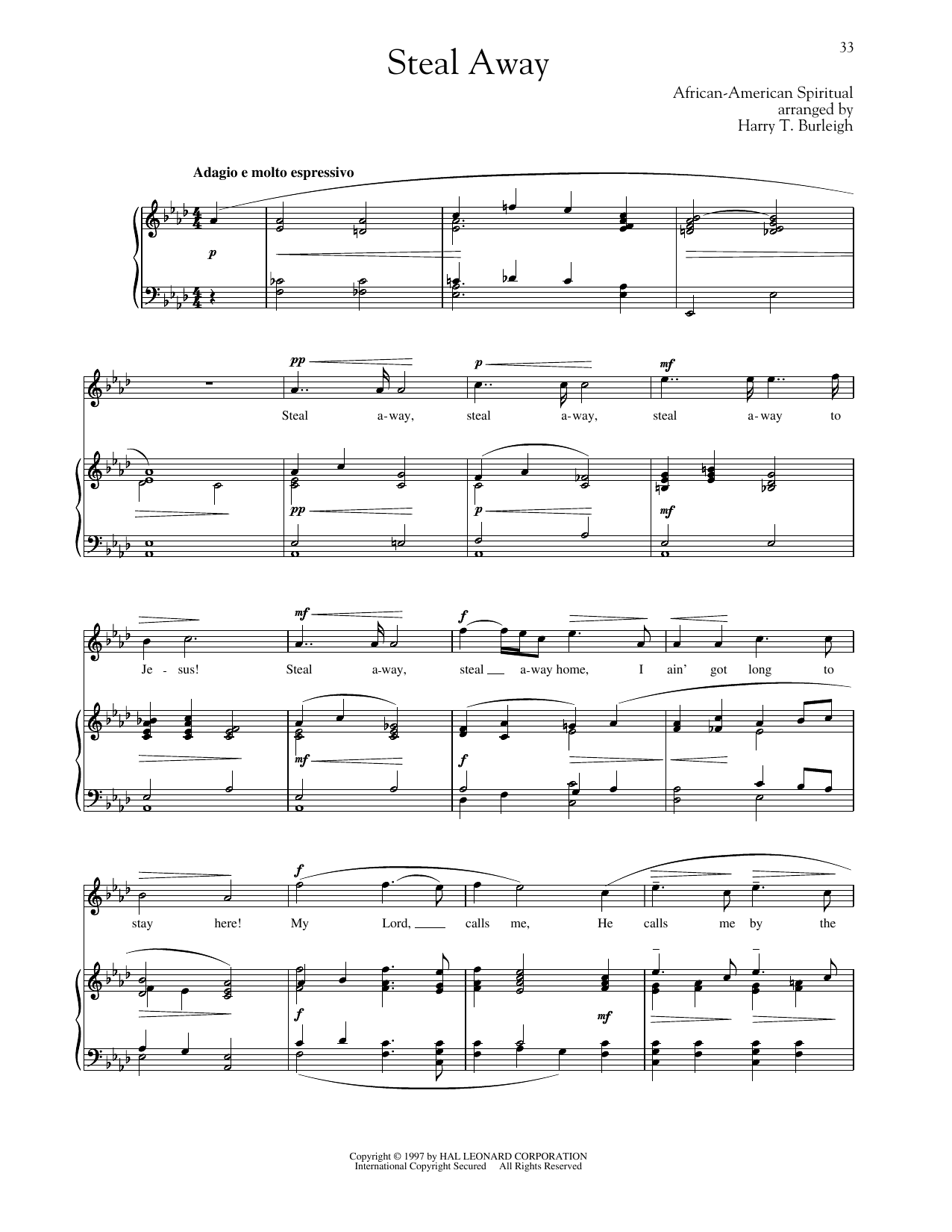 Traditional Spiritual Steal Away (Steal Away To Jesus) sheet music notes and chords. Download Printable PDF.