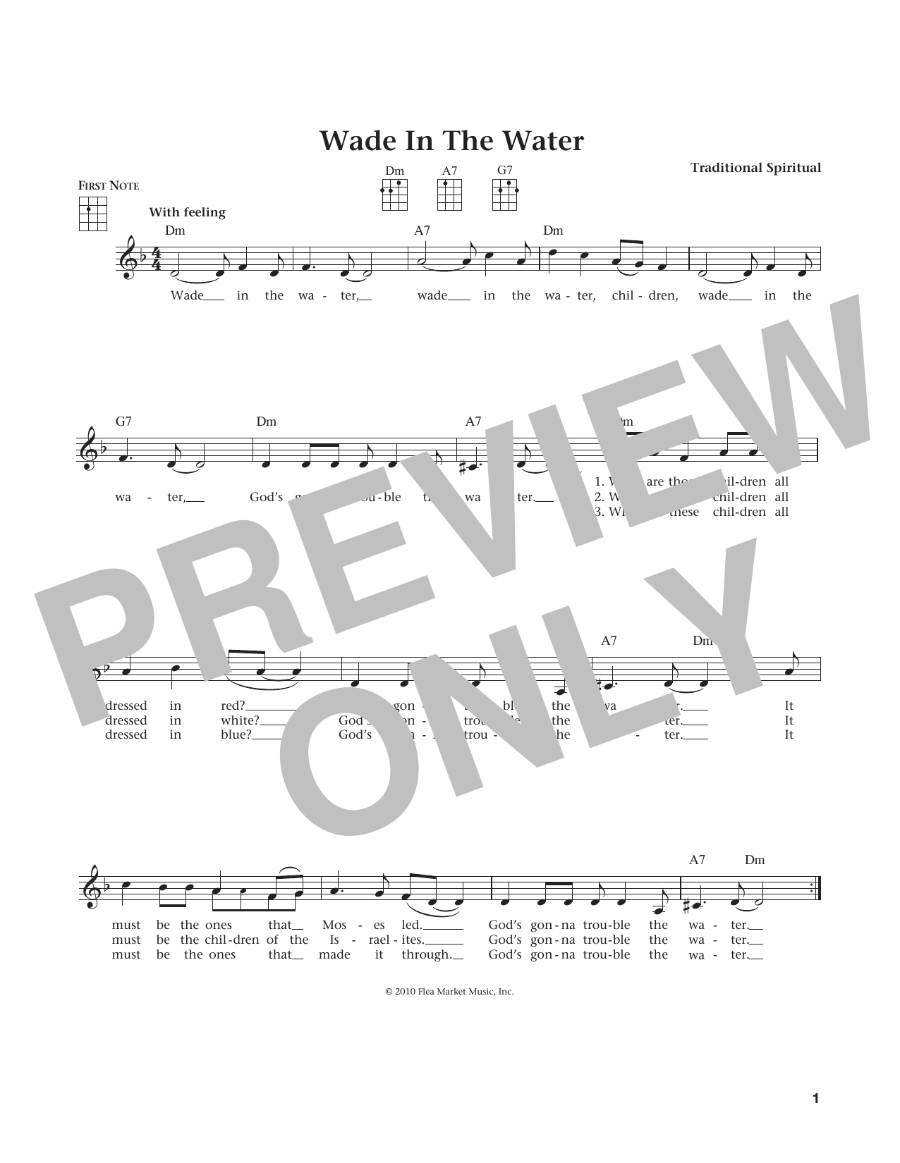 Learn to play Traditional Spiritual Wade In The Water (from The Daily Ukulele) (arr. Liz and Jim Beloff) sheet music for Ukulele in minutes. Price: 5.9900$ Traditional Spiritual Wade In The Water (from The Daily Ukulele) (arr. Liz and Jim Beloff) sheet music notes and chords arranged for Ukulele