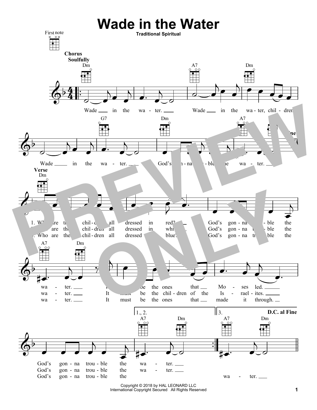 Learn to play Traditional Spiritual Wade In The Water sheet music for Ukulele in minutes. Price: 5.9900$ Traditional Spiritual Wade In The Water sheet music notes and chords arranged for Ukulele