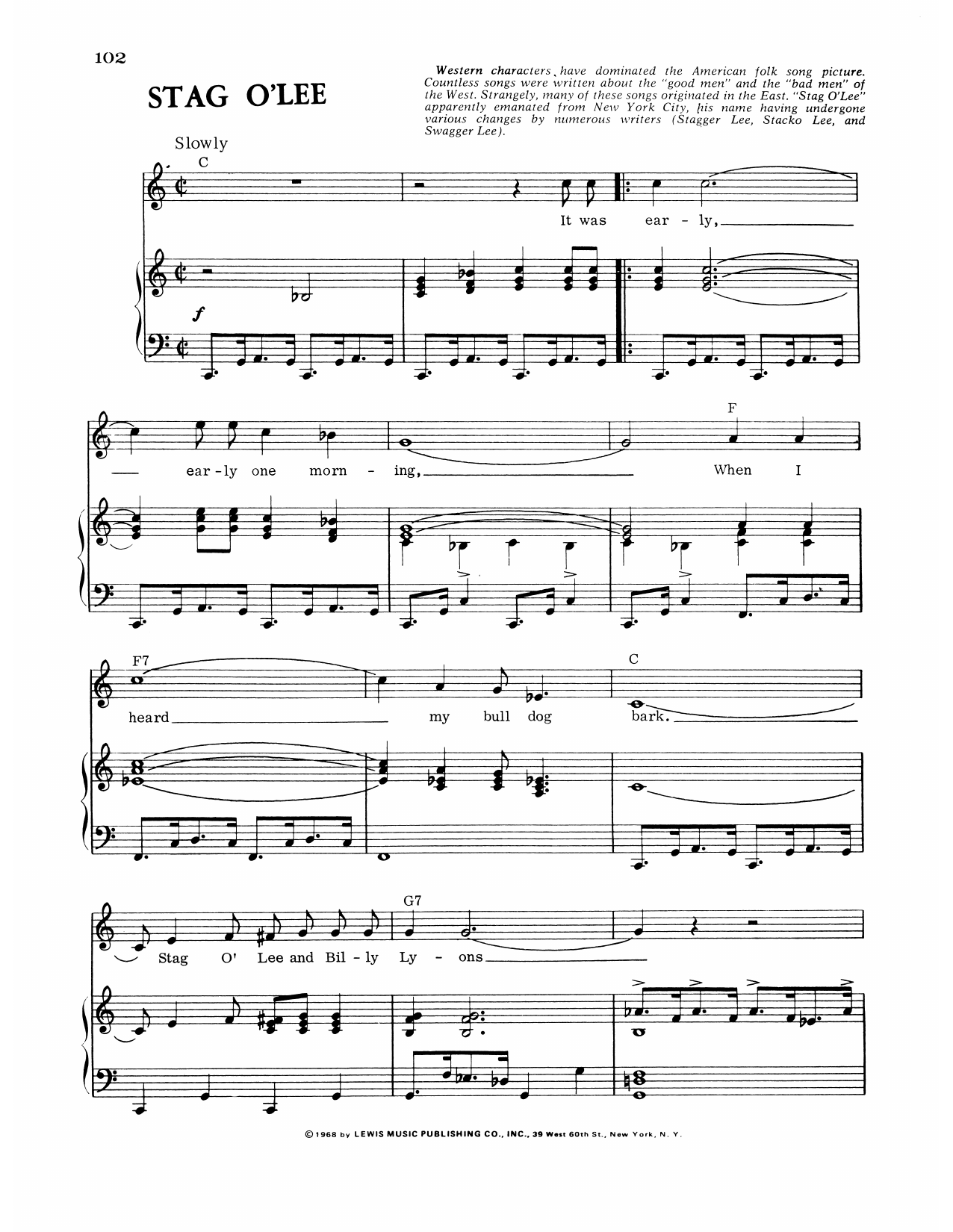 Traditional Stag O'Lee sheet music notes and chords arranged for Piano, Vocal & Guitar Chords (Right-Hand Melody)