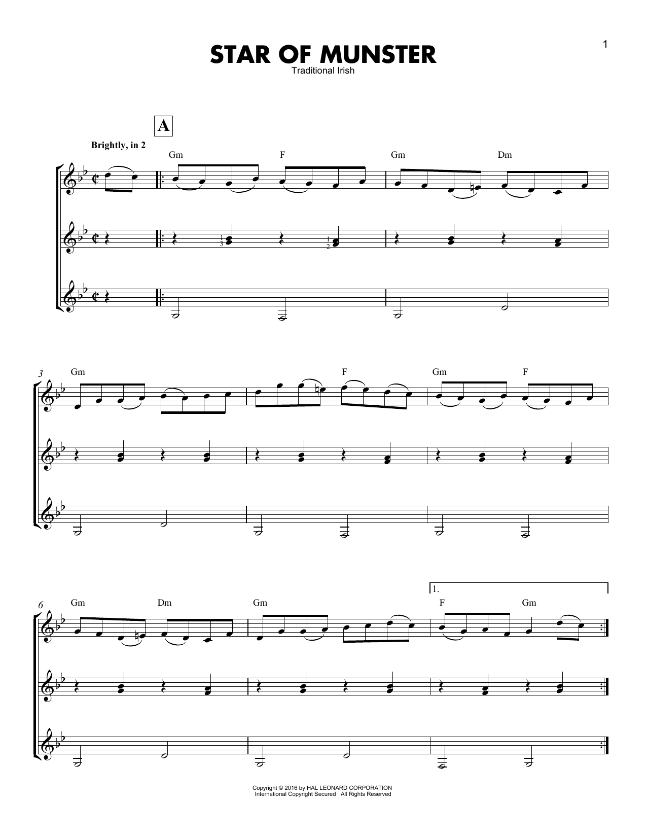 Traditional Star Of Munster sheet music notes and chords. Download Printable PDF.