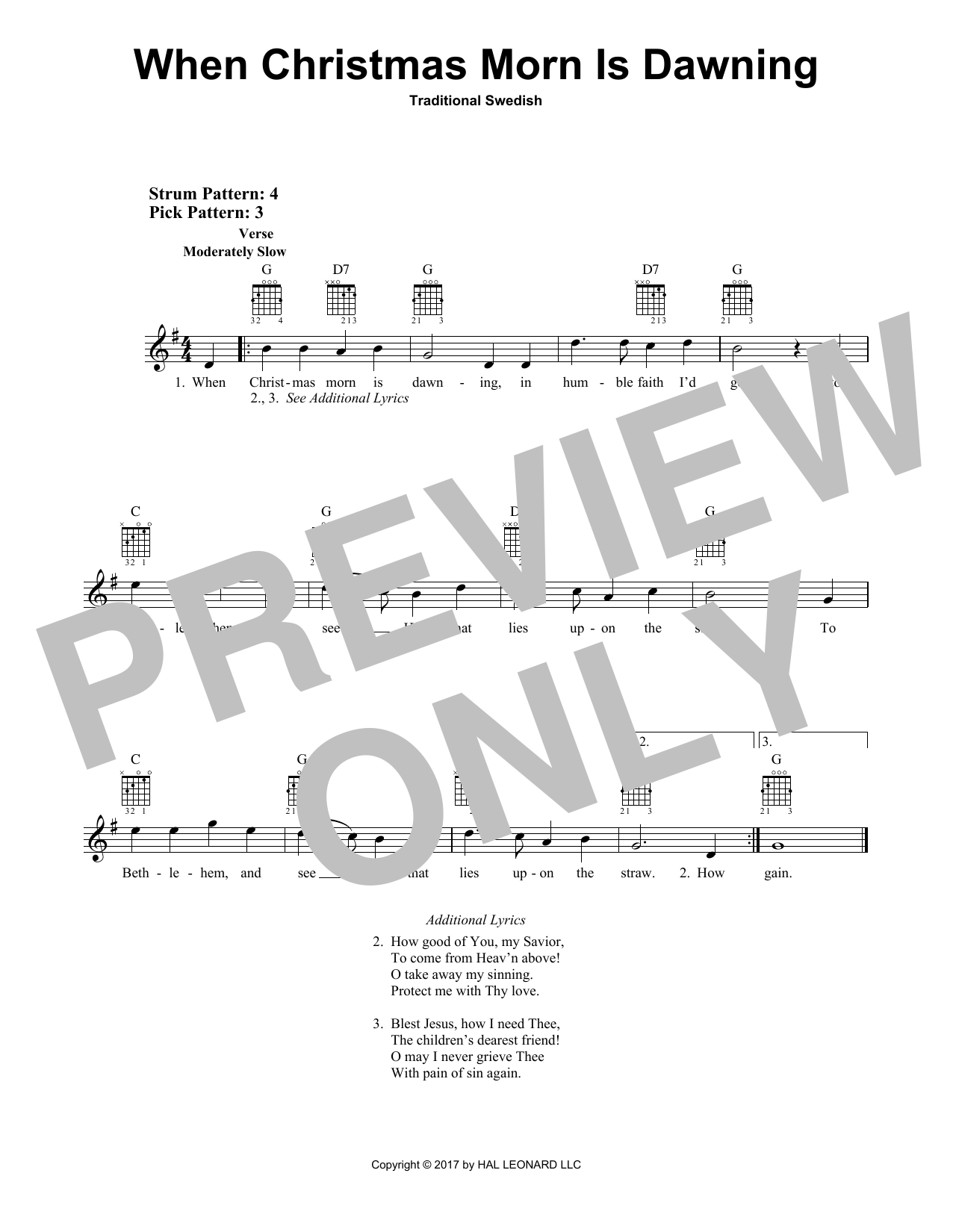 Traditional Swedish When Christmas Morn Is Dawning sheet music notes and chords. Download Printable PDF.