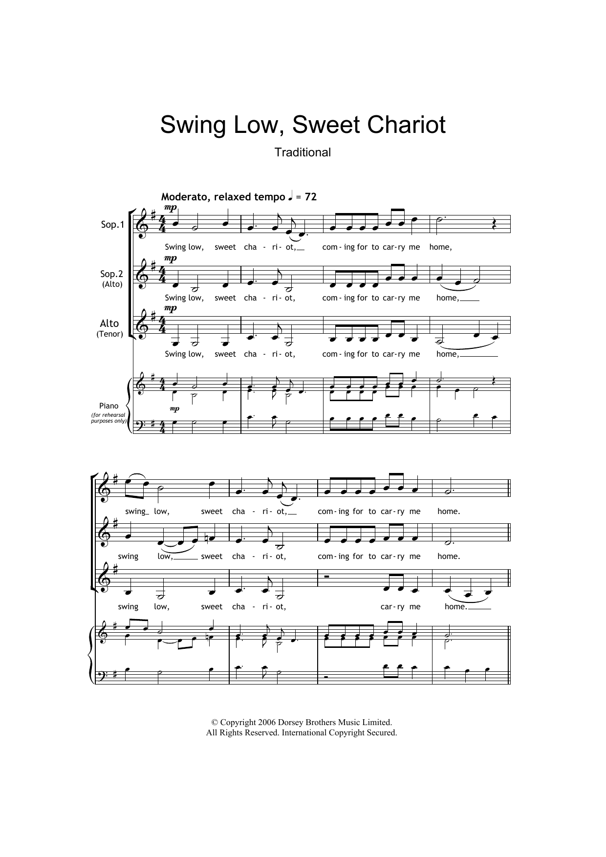 Learn to play Traditional Swing Low, Sweet Chariot (arr. Barrie Carson Turner) sheet music for SSA Choir in minutes. Price: 3.9900$ Traditional Swing Low, Sweet Chariot (arr. Barrie Carson Turner) sheet music notes and chords arranged for SSA Choir