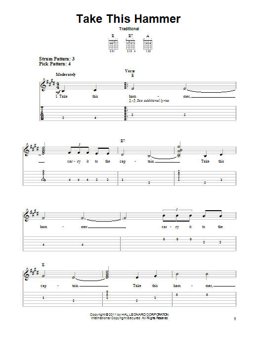 Traditional Take This Hammer sheet music notes and chords. Download Printable PDF.