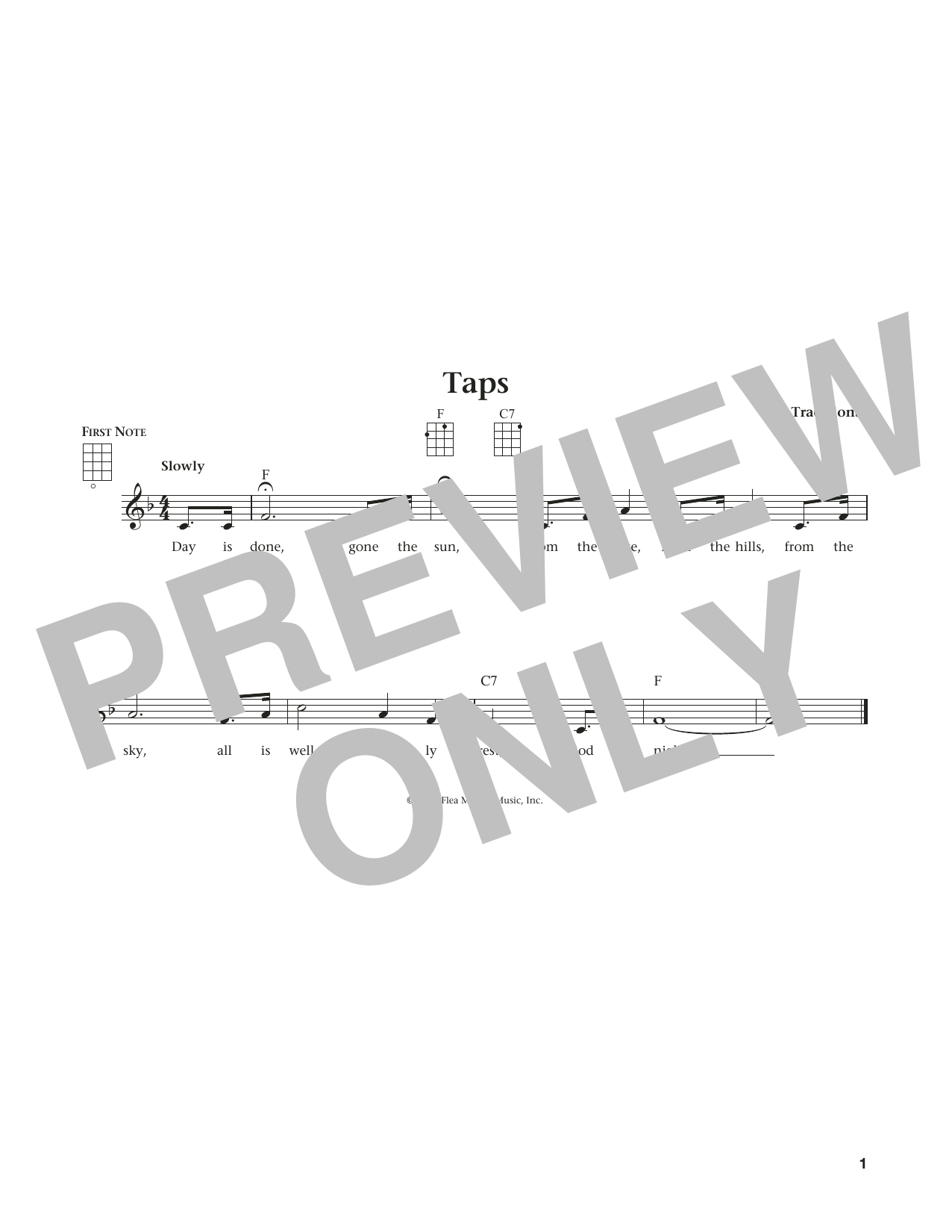 Learn to play Traditional Taps (from The Daily Ukulele) (arr. Liz and Jim Beloff) sheet music for Ukulele in minutes. Price: 5.9900$ Traditional Taps (from The Daily Ukulele) (arr. Liz and Jim Beloff) sheet music notes and chords arranged for Ukulele