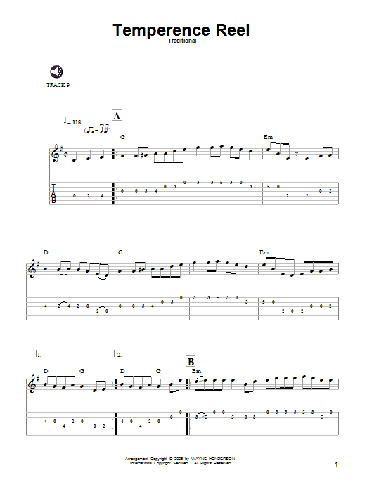 Traditional Temperence Reel sheet music notes and chords. Download Printable PDF.