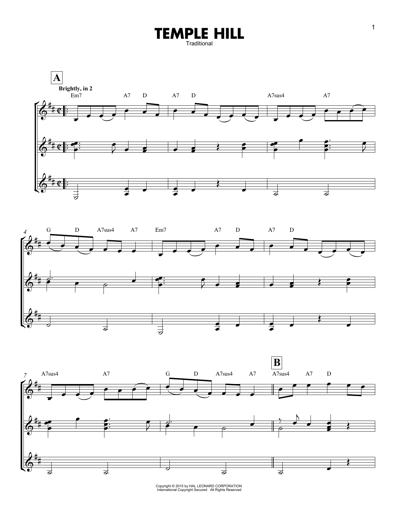 Traditional Temple Hill sheet music notes and chords. Download Printable PDF.