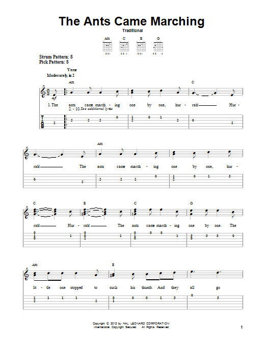 Traditional The Ants Came Marching sheet music notes and chords. Download Printable PDF.