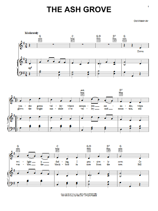 Traditional The Ash Grove sheet music notes and chords. Download Printable PDF.