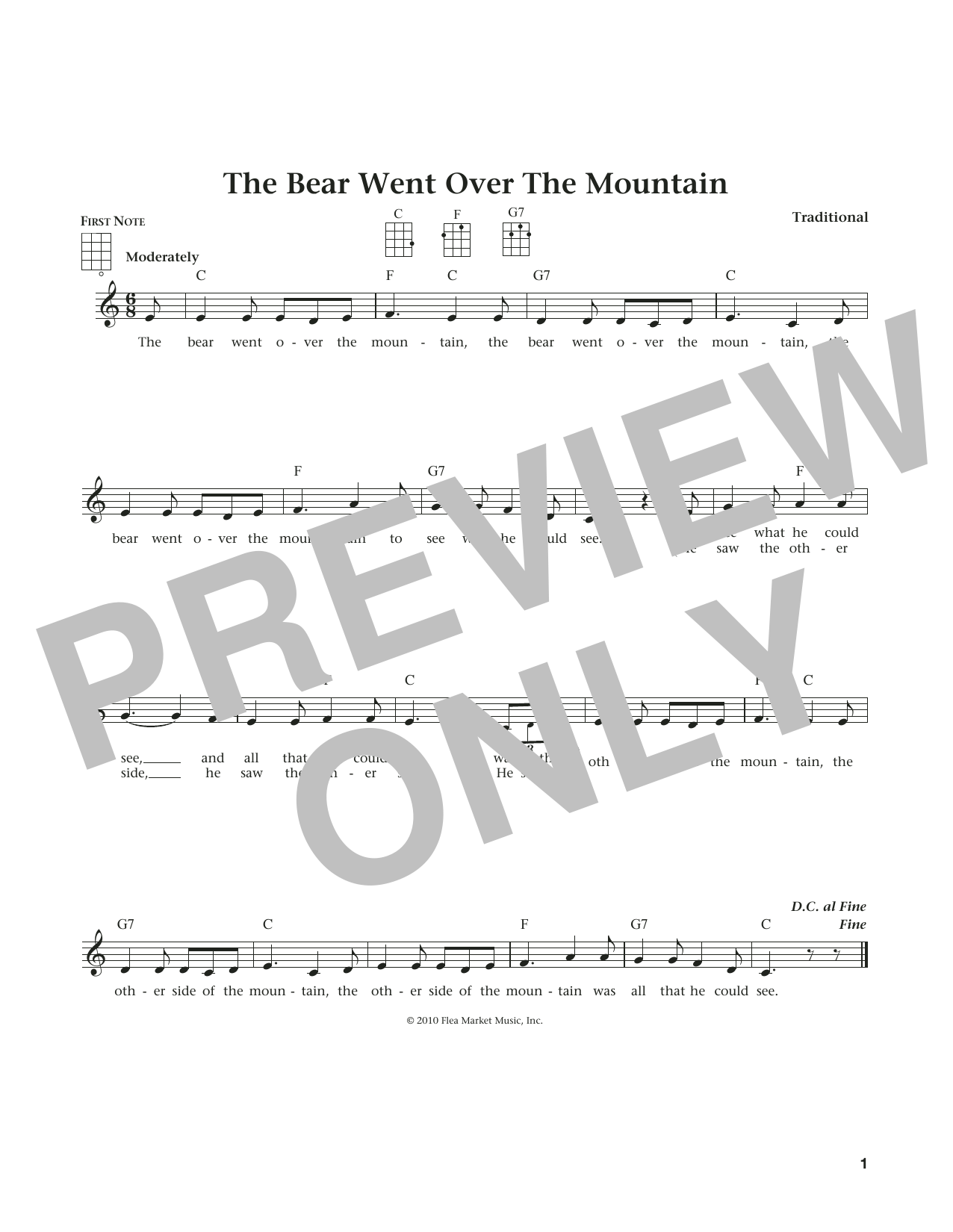 Learn to play Traditional The Bear Went Over The Mountain (from The Daily Ukulele) (arr. Liz and Jim Beloff) sheet music for Ukulele in minutes. Price: 5.9900$ Traditional The Bear Went Over The Mountain (from The Daily Ukulele) (arr. Liz and Jim Beloff) sheet music notes and chords arranged for Ukulele