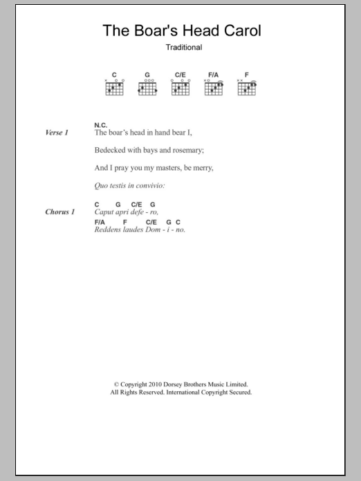 Christmas Carol The Boar's Head Carol sheet music notes and chords. Download Printable PDF.