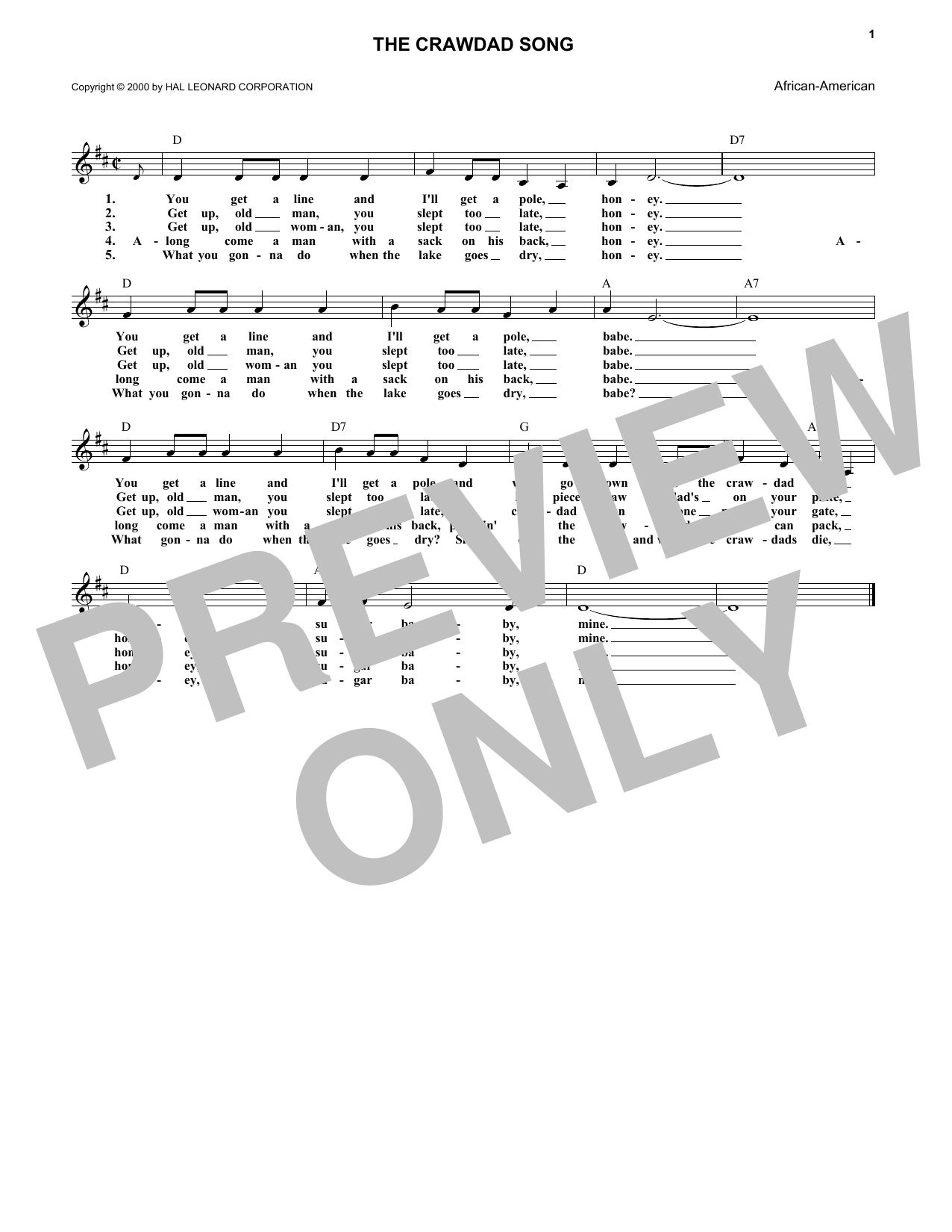 Traditional The Crawdad Song sheet music notes and chords. Download Printable PDF.