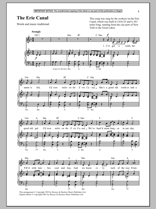 Learn to play Traditional The Erie Canal sheet music for Piano & Vocal in minutes. Price: 6.9900$ Traditional The Erie Canal sheet music notes and chords arranged for Piano & Vocal