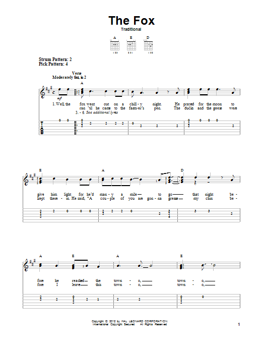 Traditional The Fox sheet music notes and chords. Download Printable PDF.