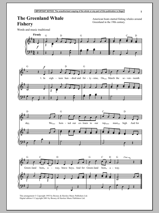 Traditional The Greenland Whale Fishery sheet music notes and chords arranged for Piano & Vocal