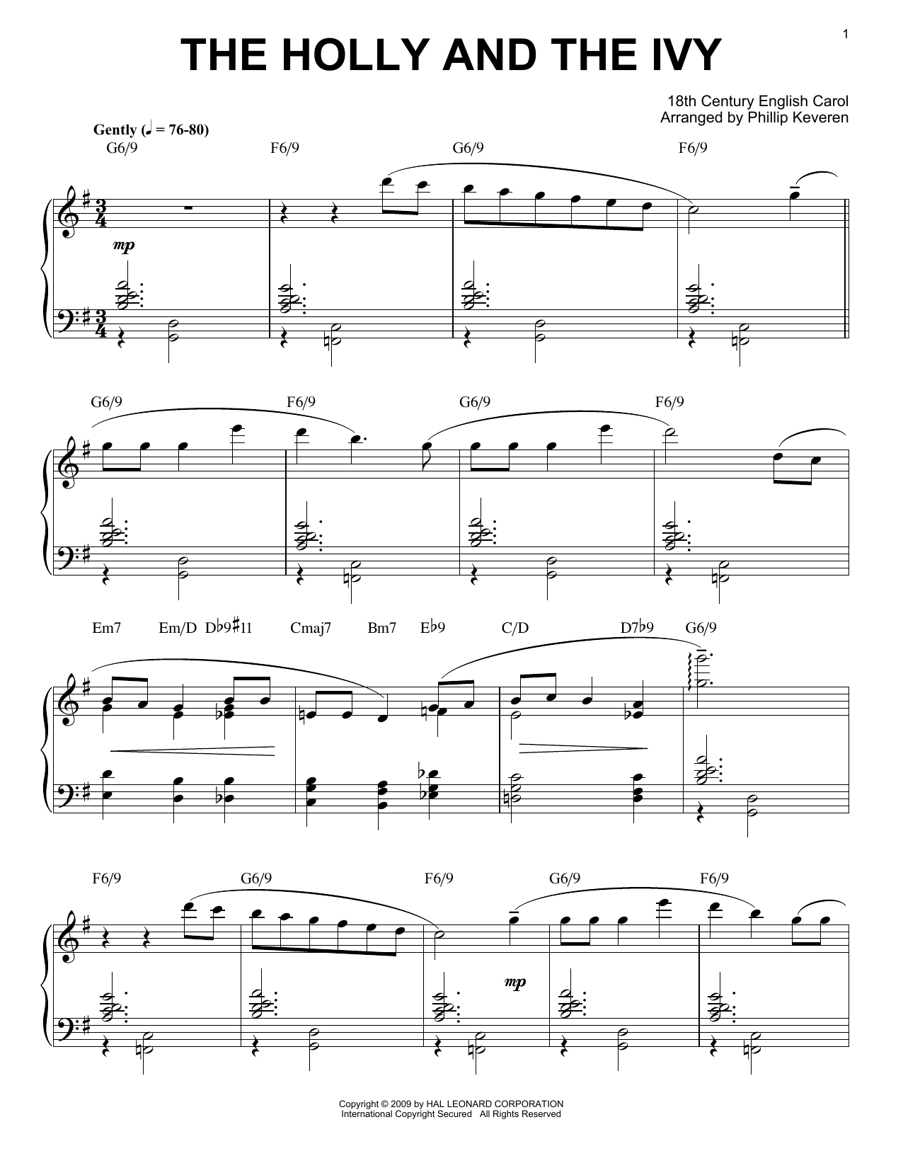 Traditional The Holly And The Ivy [Jazz version] (arr. Phillip Keveren) sheet music notes and chords. Download Printable PDF.