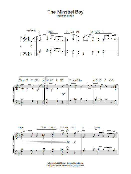 Traditional The Minstrel Boy sheet music notes and chords. Download Printable PDF.