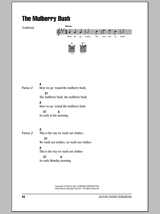 Traditional The Mulberry Bush sheet music notes and chords. Download Printable PDF.