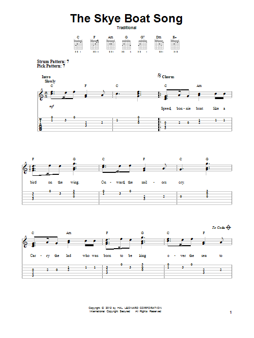 Traditional The Skye Boat Song sheet music notes and chords. Download Printable PDF.