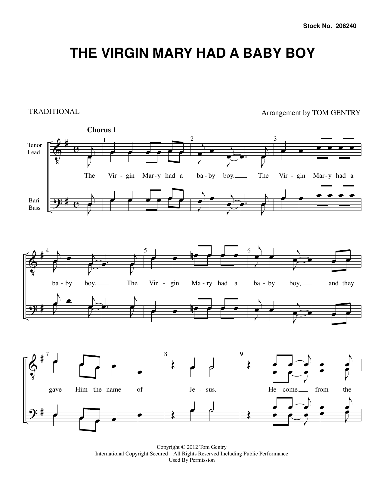 Traditional The Virgin Mary had a Baby Boy (arr. Tom Gentry) sheet music notes and chords. Download Printable PDF.