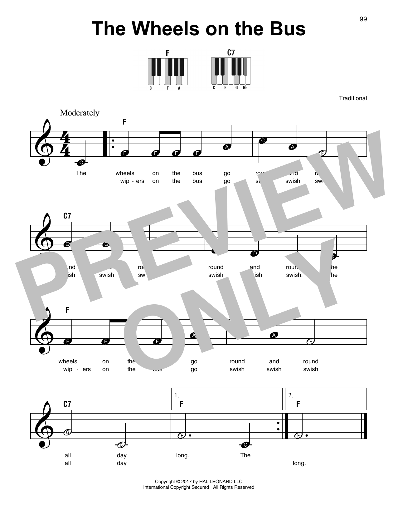 Traditional The Wheels On The Bus sheet music notes and chords arranged for Super Easy Piano