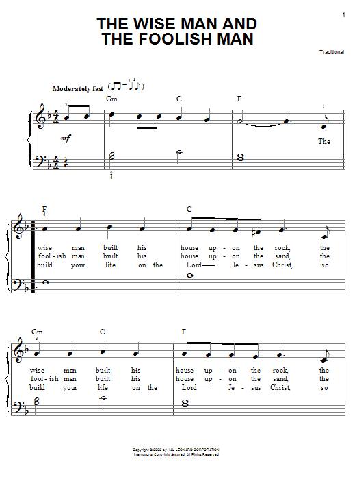 Traditional The Wise Man And The Foolish Man sheet music notes and chords. Download Printable PDF.