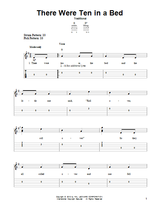 Traditional There Were Ten In A Bed sheet music notes and chords. Download Printable PDF.