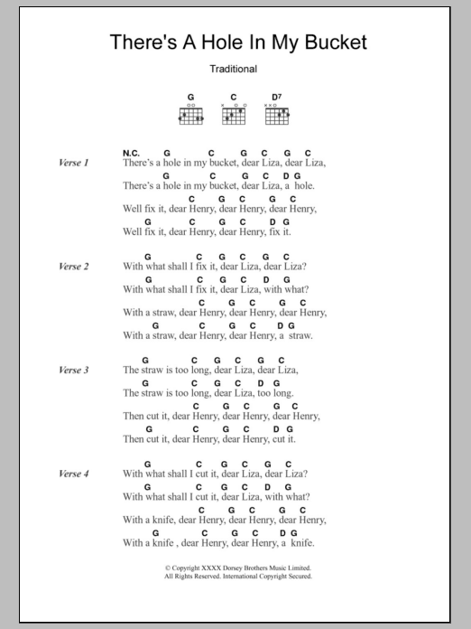 Traditional There's A Hole In My Bucket sheet music notes and chords. Download Printable PDF.