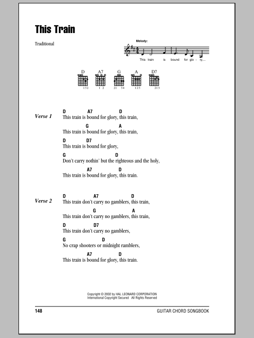 Traditional This Train sheet music notes and chords. Download Printable PDF.