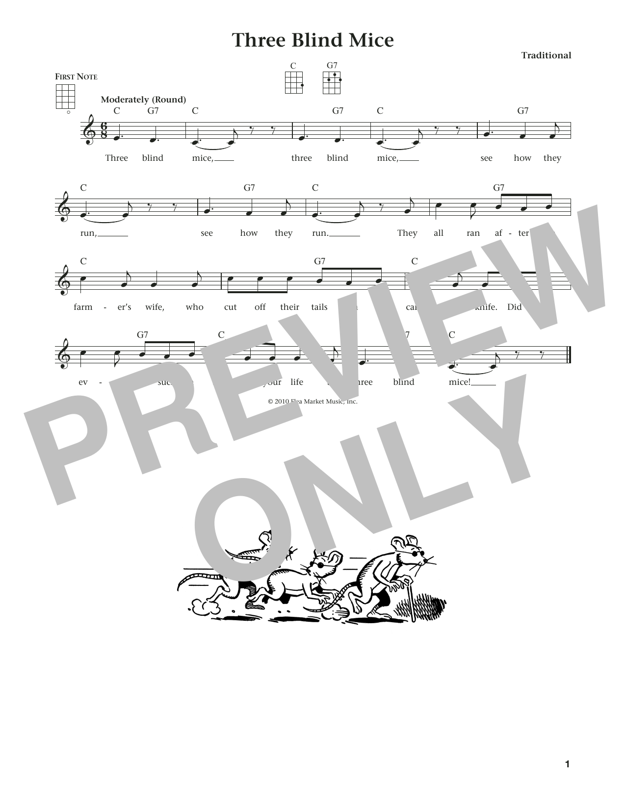 Learn to play Traditional Three Blind Mice (from The Daily Ukulele) (arr. Liz and Jim Beloff) sheet music for Ukulele in minutes. Price: 5.9900$ Traditional Three Blind Mice (from The Daily Ukulele) (arr. Liz and Jim Beloff) sheet music notes and chords arranged for Ukulele