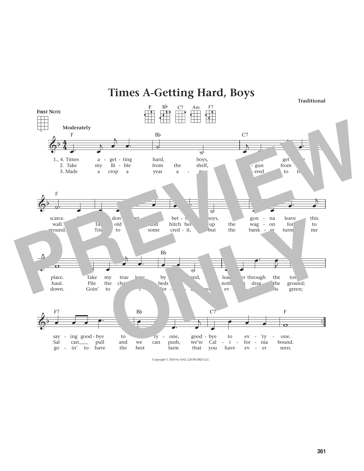 Traditional Times A-Getting Hard, Boys (from The Daily Ukulele) (arr. Jim Beloff) sheet music notes and chords. Download Printable PDF.