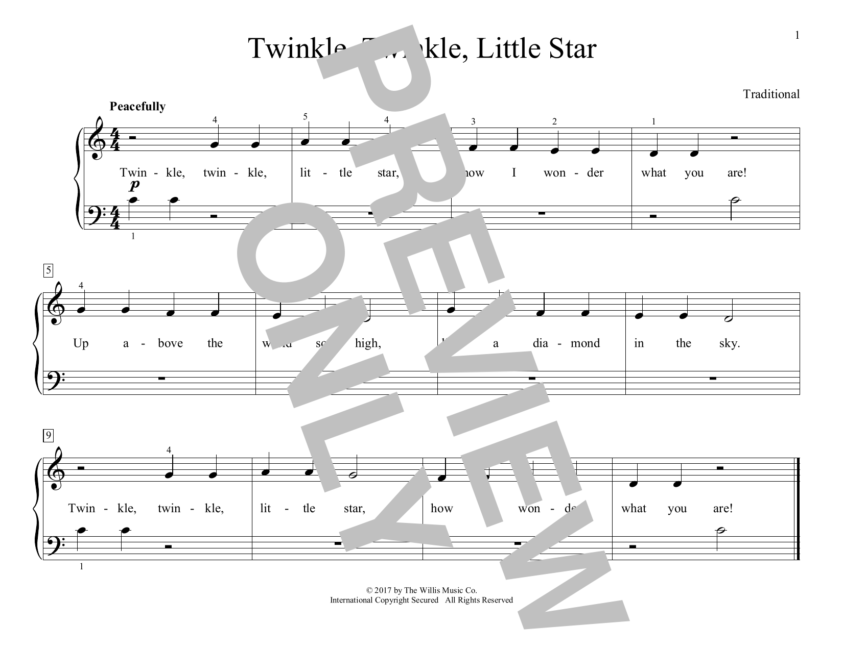 Traditional Twinkle, Twinkle, Little Star (arr. Christopher Hussey) sheet music notes and chords. Download Printable PDF.