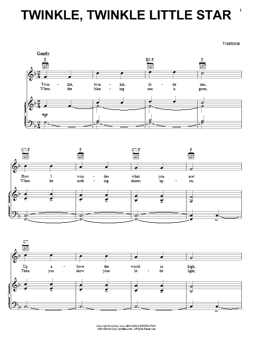 Traditional Twinkle, Twinkle Little Star sheet music notes and chords. Download Printable PDF.